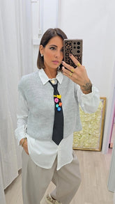 CAMICIA+GILET+CRAVATTA GRIGIO